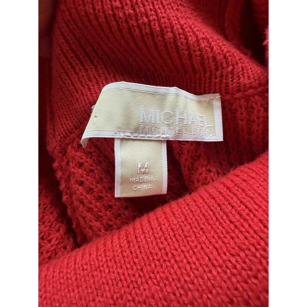 Michael Kors Pullover Sweater M Red Pullover Cowl Neck Waffle Knit Oversized